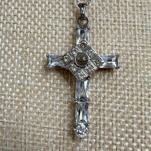 Cross pendant crystal rhinestone necklace with the Lord’s Prayer magnified